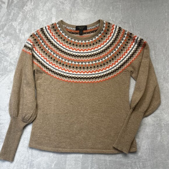 Charter Club Lux 100% Cashmere Sweater Womens Size S Fair Isle Balloon Sleeve - Picture 1 of 5